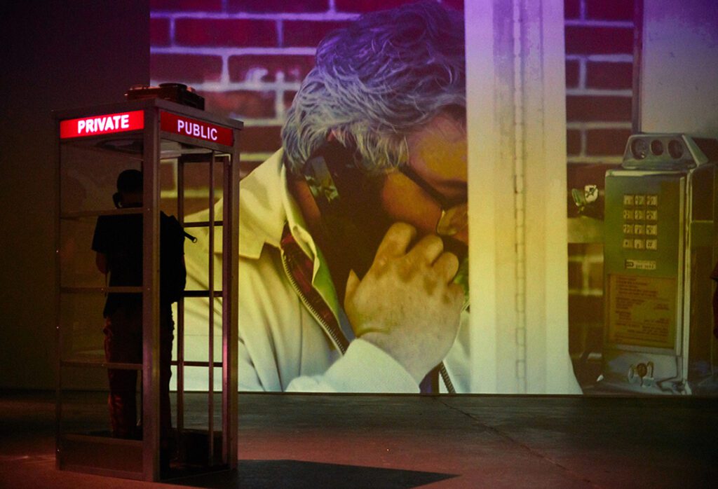 Telephone booth and video projection