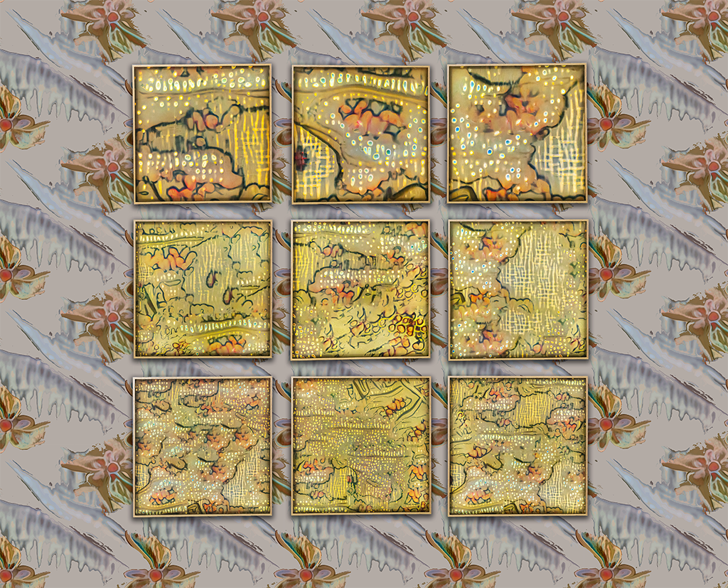 A set of eight squares on a yellow background.