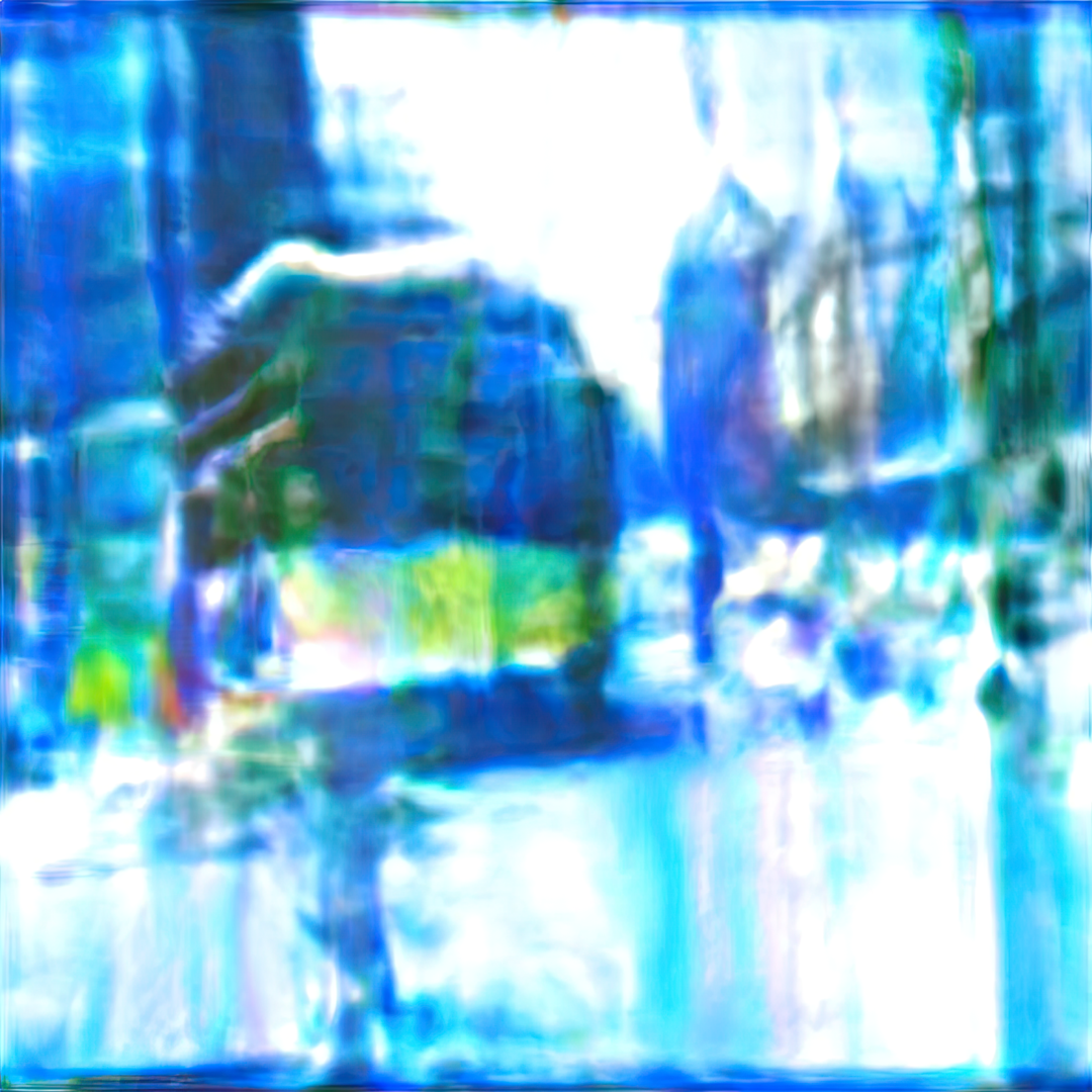 An abstract painting of a city street.