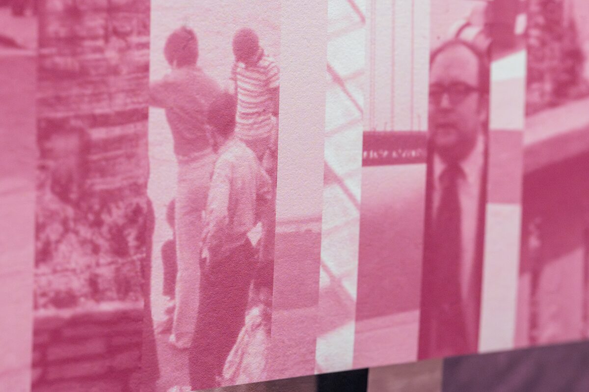 detail from wide landscape print showing data visualization of amount of pink in slide archive